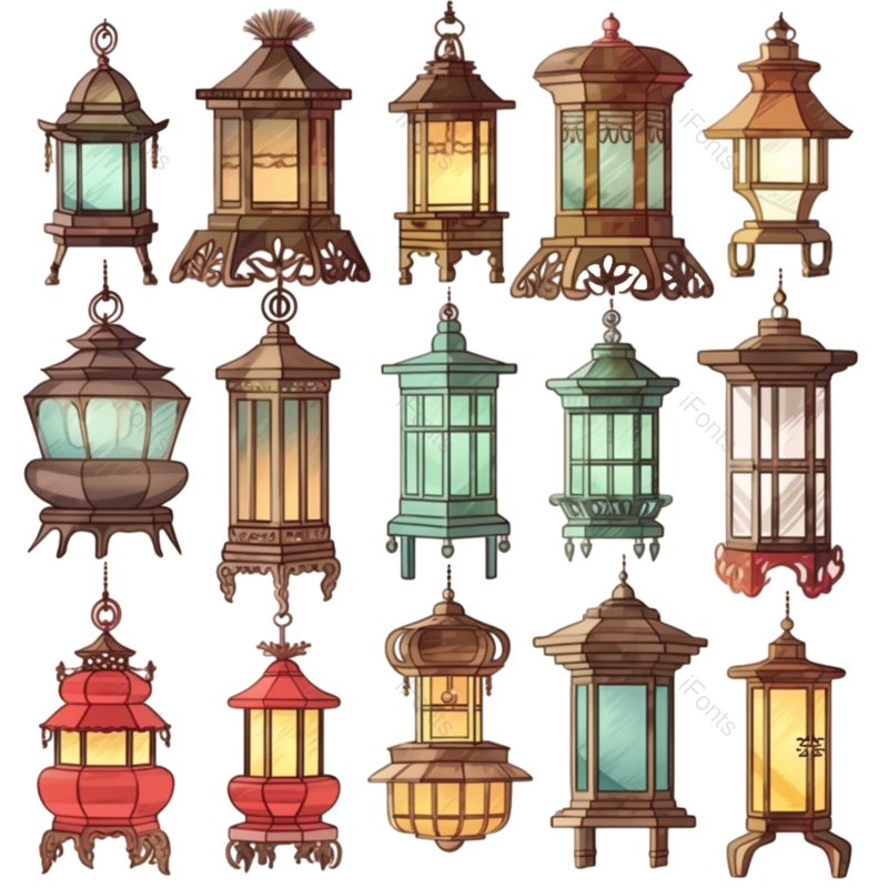 春节图片,复古灯元素,灯光PNG,灯谜免抠素材